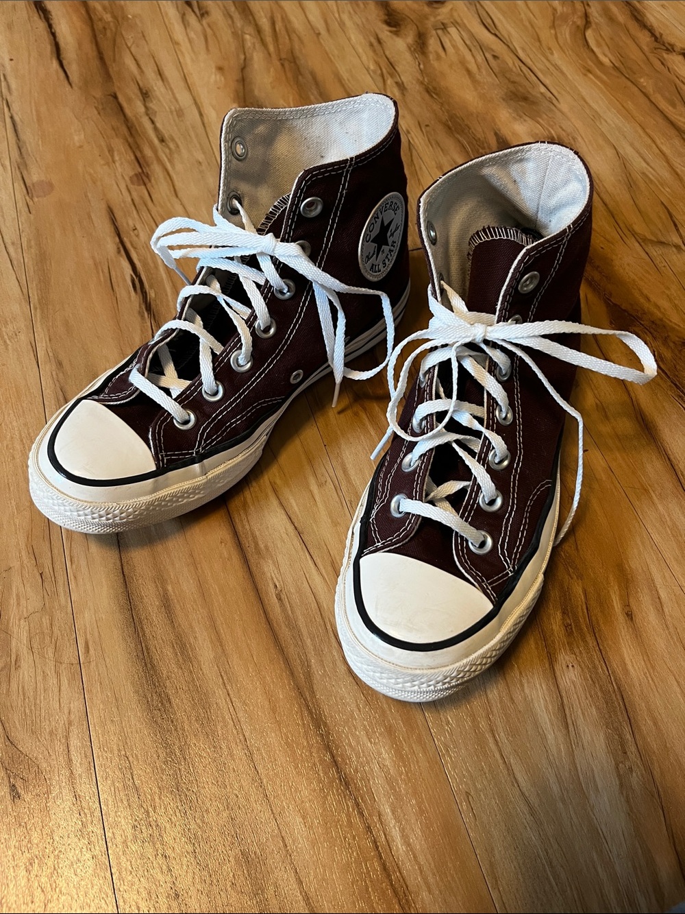 Converse High-Top Sneakers - Dark Maroon/ Brown with White 420 Stitching On Heel